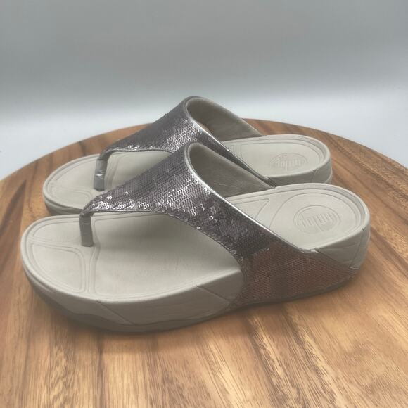 FitFlop Electra Classic Sandals Womens Size 6 Gray with Sequins Thong Beach - Picture 3 of 8